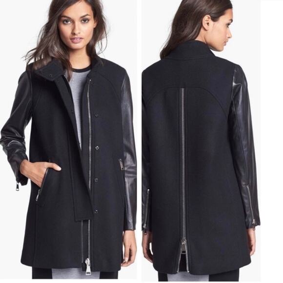 Milly Lamb Leather Sleeved & Wool Swing Jacket